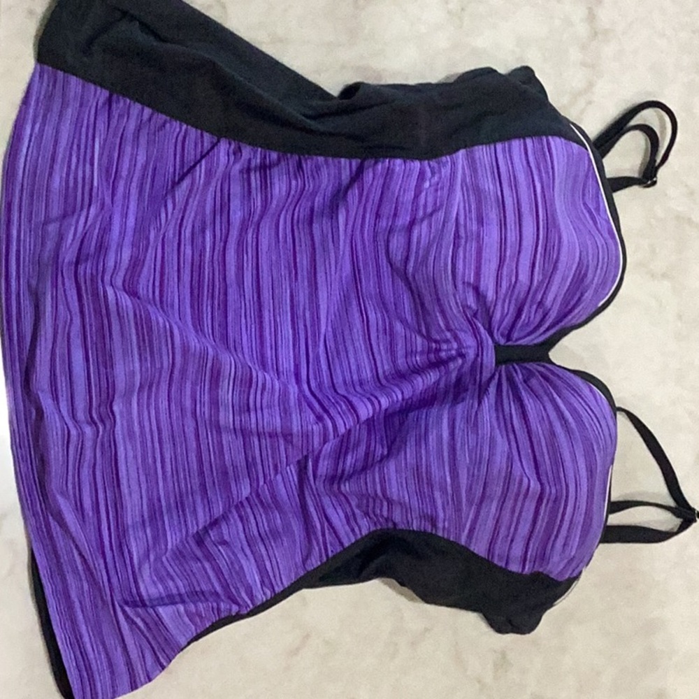 Free Country Purple and Black Swim Chemise with Ruched Texture